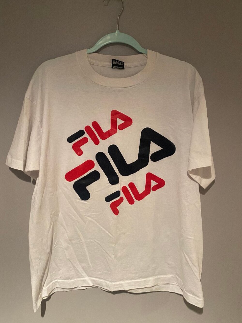 Vintage 90s FILA T Shirt XL White Big Logo Made In USA Fruit Of The Loom T singl